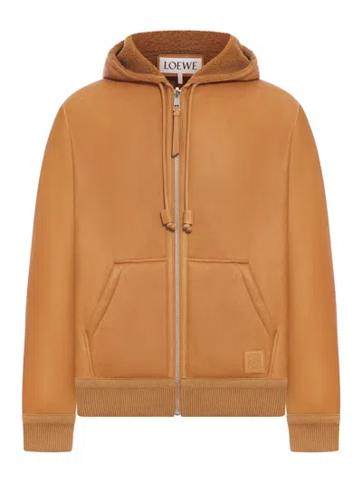 Loewe Shearling Jacket With Hood In Nude