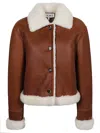 Loewe Women Shearling Leather Jacket In Brown