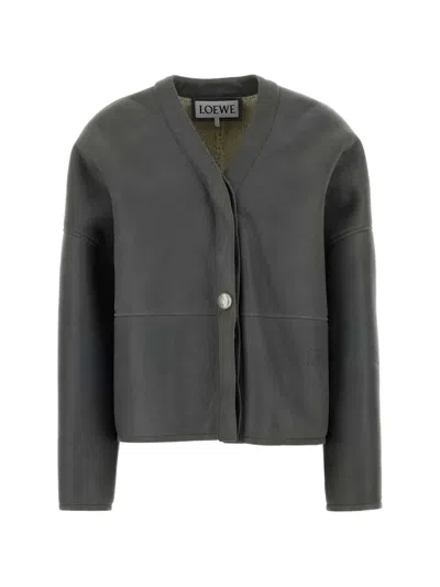 Loewe Shearling Leather Jacket In Gray