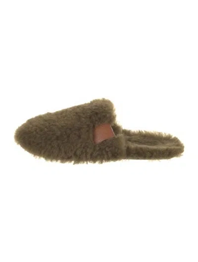 Pre-owned Loewe Shearling Leather Trim Embellishment Mules In Green