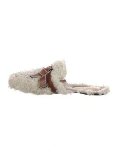 Pre-owned Loewe Shearling Leather Trim Embellishment Mules In Neutral