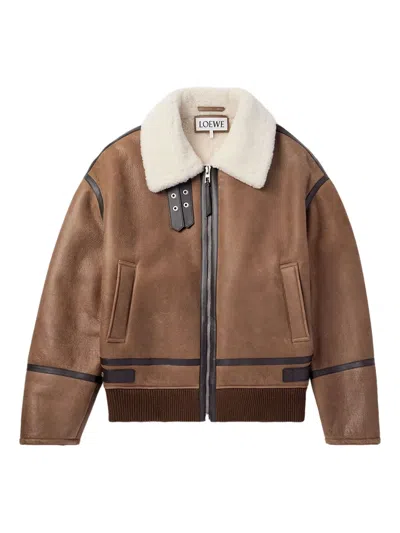 Loewe Shearling Leather-trimmed Jacket In Brown