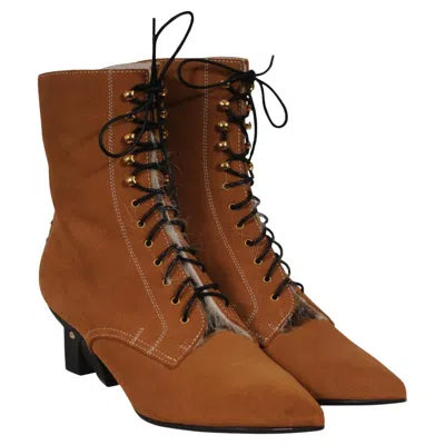 Pre-owned Loewe Shearling Lined Suede Ankle Boots Size Us 8 Eu 38 Brown Tan Fur Bootie