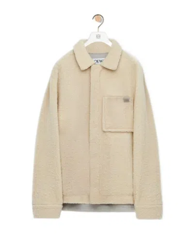 Loewe Overshirt In Shearling In Neutral