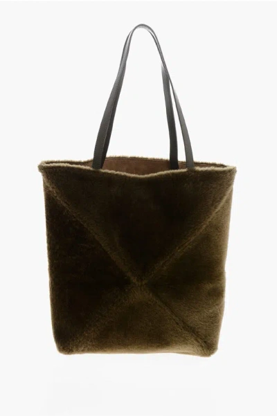 Loewe Shearling Puzzle Tote Bag With Foldable Design In Green
