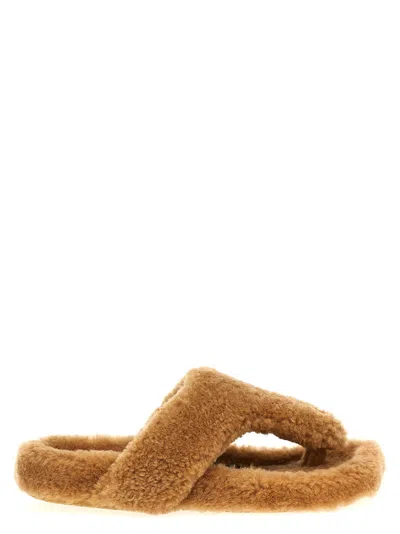 Loewe Shearling Sandals In Brown