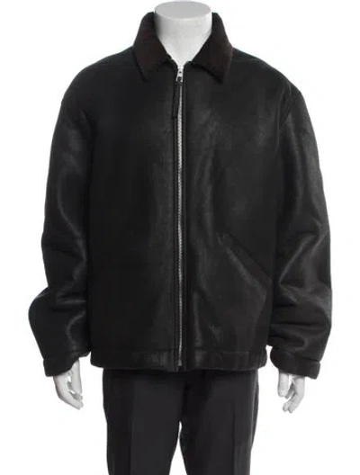 Pre-owned Loewe Shearling Signature Logo Moto Jacket In Gray