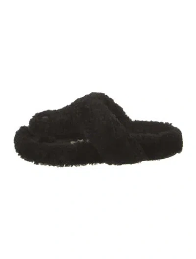 Pre-owned Loewe Shearling Slides In Black