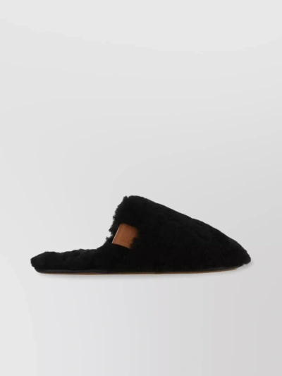 Loewe Shearling Slippers With Flat Sole And Round Toe In White