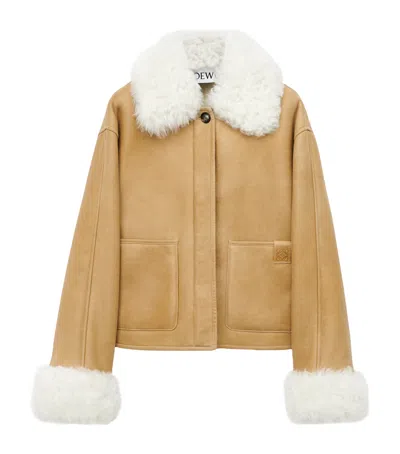 LOEWE SHEARLING-TRIM LEATHER JACKET