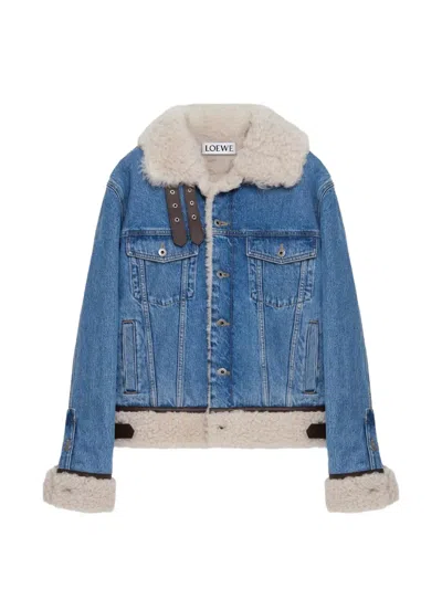 Loewe Shearling-trim Trucker Denim Jacket In Blue