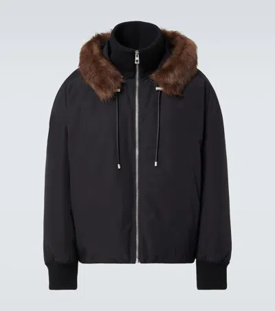 Loewe Shearling-trimmed Cotton-blend Jacket In Black