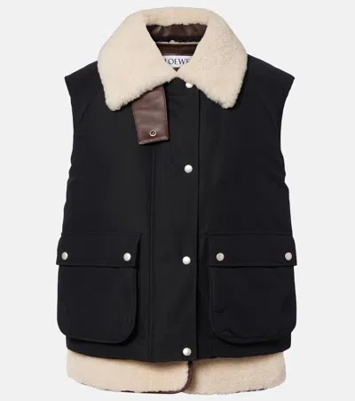 Loewe Shearling-trimmed Cotton-blend Vest In Blue