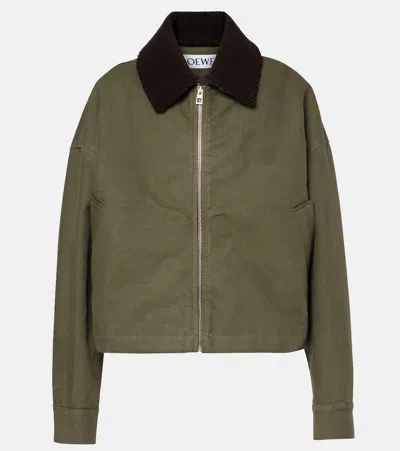 Loewe Shearling-trimmed Cotton Twill Blouson In Khaki Green