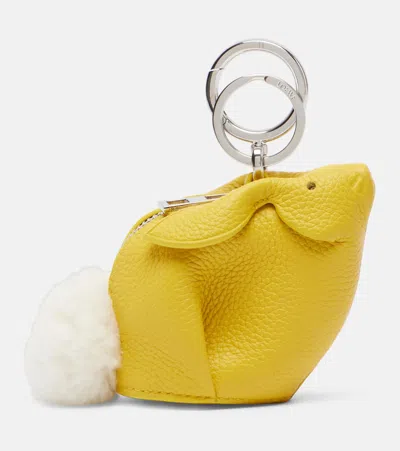 Loewe Shearling-trimmed Leather Bag Charm In Yellow