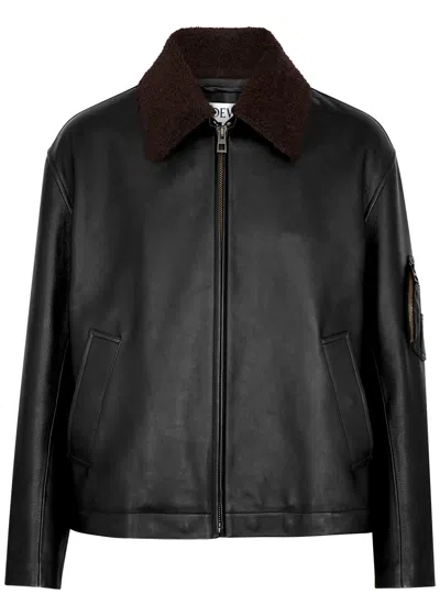 Loewe Shearling-trimmed Leather Bomber Jacket In Black