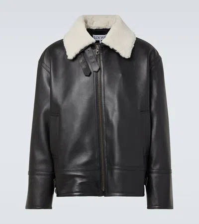 Loewe Shearling-trimmed Leather Jacket In Black