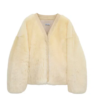 Loewe Shearling V-neck Cardigan In Yellow