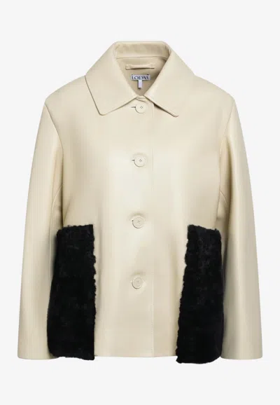 Loewe Shearling-trim Zip Jacket In Neutral