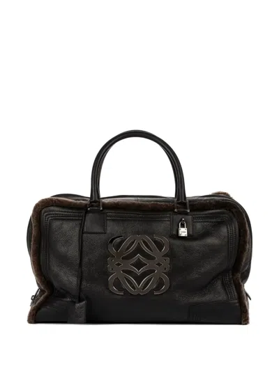 Pre-owned Loewe Shearling-trimmed Leather Bag In Black