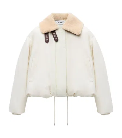 Loewe Shearling-trimmed Cotton-blend Shell Jacket In Ivory