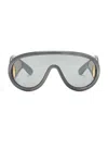 Loewe Anagram Injected Plastic Shield Aviator Sunglasses In Black & Blue Mirror