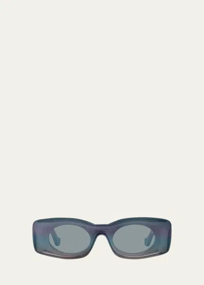 Loewe Shimmery Injected Plastic Rectangle Sunglasses In Blko/blu