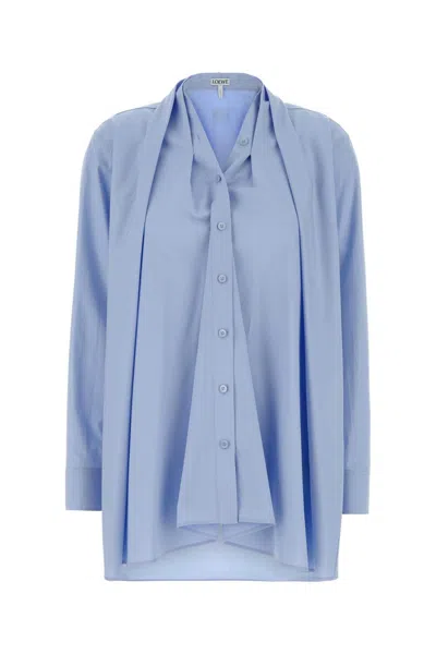 Loewe Long-sleeved Poplin Shirt With Draping In Blue