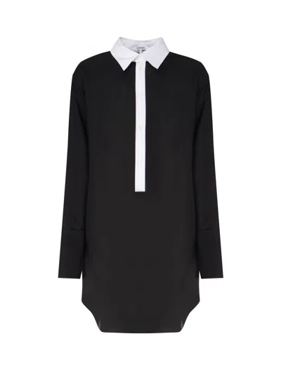 Loewe Shirt Dress Crafted In Lightweight Hammered Viscose Twill In Black
