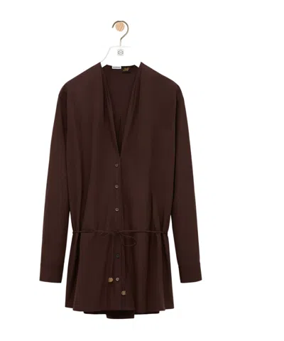 Loewe Shirt Dress In Cotton In Brown