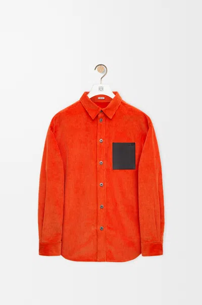 Loewe Leather-trimmed Cotton-corduroy Overshirt In Orange
