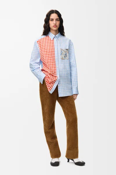Loewe Light Blue And Orange Patchwork Cotton Shirt