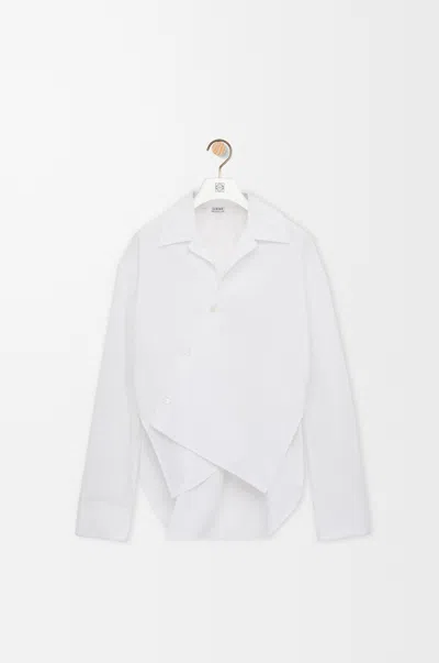 Loewe Asymmetric Cotton Shirt Regular Fit Poplin In White