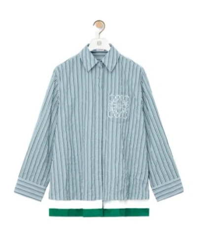 Loewe Striped Crinkled Cotton Button-down Shirt In Blue