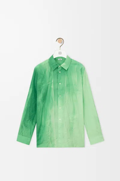 Loewe Womens Green Crinkled-texture Gradient-print Cotton-blend Shirt