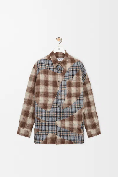 Loewe Logo Plaid Wool And Cotton Flannel Shirt In Brown