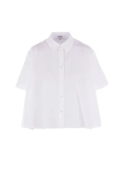 Loewe Logo-embroidered Cotton-poplin Shirt In White