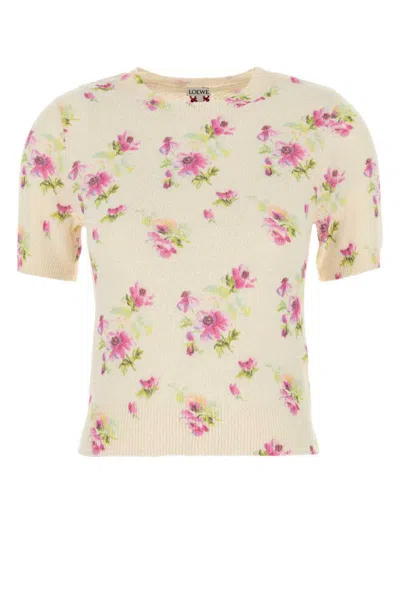 Loewe Crew Neck Floral Pattern Cotton Blend Sweater In Multi