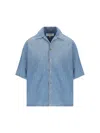 Loewe Men Anagram Denim Shortsleeves Shirt In Blue