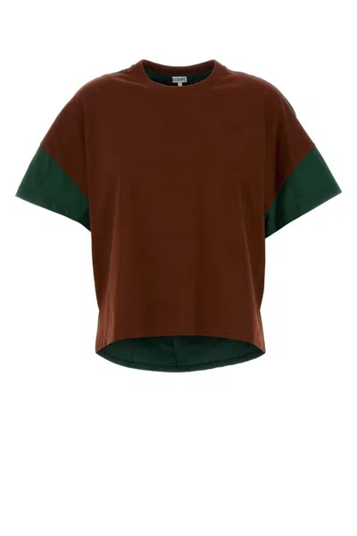 Loewe Cotton And Silk T-shirt With Back Slit In Brown