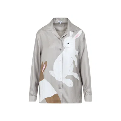 Loewe Silk Shirt With Bunny Cuff Links In Gray