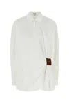 Loewe Wrap-effect Leather-trimmed Cotton-poplin Shirt In White