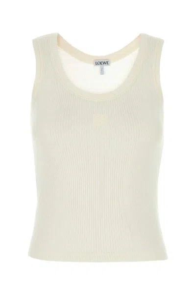 Loewe Anagram Ribbed Silk Tank Top In White