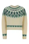 Loewe Stretch Wool Blend Cropped Sweater Graphic In Neutral