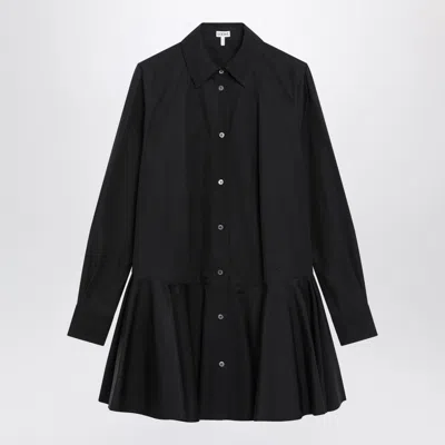 Loewe Pleated Cotton-poplin Mini Dress In Black