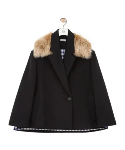 Loewe Short Coat In Wool And Cashmere In Black