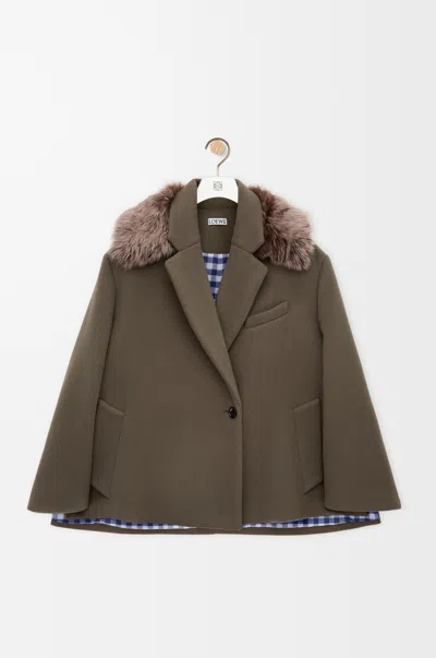 Loewe Short Coat In Wool And Cashmere Size:32 For Woman In Taupe Grey