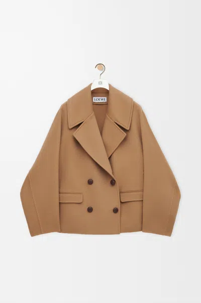 Loewe Womens Camel Double-breasted Notched-collar Wool Jacket In Brown