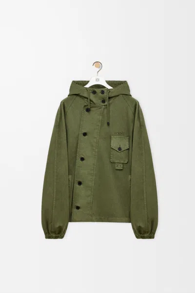 Loewe Short Parka In Cotton Size: 44 For Man In Khaki Green