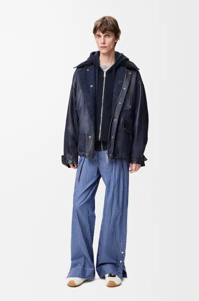 Loewe Short Parka In Nappa Lambskin And Cotton Size: 50 For Man In Blue